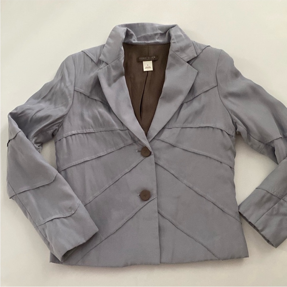SOLD Sigrid Olsen Women’s Jacket Silk Blazer Gray Brown Double lining Size Small